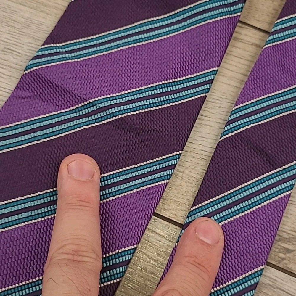 ETRO Italy Abstract‎ Purple Blue Striped Mens Silk Cotton Blend Mens Tie